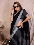 2MODERN COTTON LINEN WEAVING WITH EXTRA WORK ZALAR SAREE WITH UNSTITCHED BLOUSE FESTIVE WEAR WHOLESALE PRICE ETHNIC GARMENT (3)