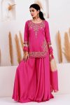 2MODERN CREPE SILK EMBROIDERY SEQUENCE WORK WITH APPLE CUT WORK TOP PALAZZO WITH DUPATTA WEDDING WEAR WHOLESALE PRIC ETHNIC GARMENT (15)