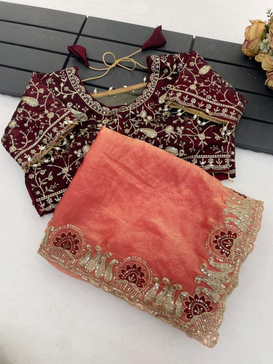 2MODERN FENDY SATIN SILK SEQUENCE AND ZARI EMBROIDERY WITH CUTWORK BORDER SAREE WITH STITCHED BLOUSE FESTIVE WEAR WHOLESALE PRICE ETHNIC GARMENT (7)