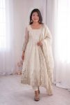 MODERN FENDY SILK EMBROIDERY SEQUENCE WORK GOWN BOTTOM WITH DUPATTA OFF WHITE