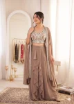 MODERN GEORGETTE PLAIN SHARARA WITH EMBROIDERED WORK BLOUSE AND SHRUG GREY