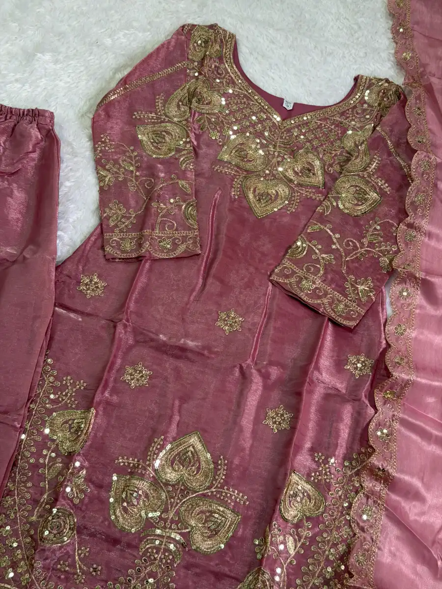 2MODERN GMY SILK EMBROIDERY SEQUENCE WORK TOP BOTTOM WITH DUPATTA FESTIVE WEAR WHOLESALE PRICE ETHNIC GARMENT (55)
