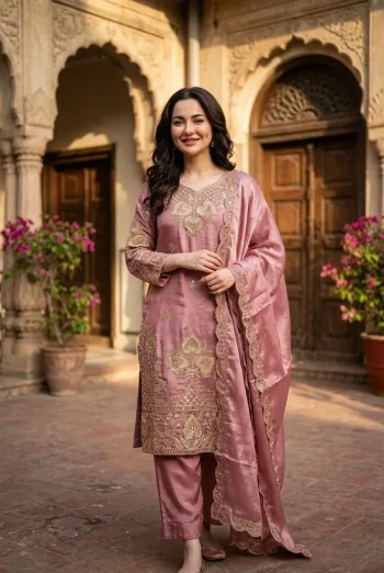 MODERN GMY SILK EMBROIDERY SEQUENCE WORK TOP BOTTOM WITH DUPATTA BABY PINK