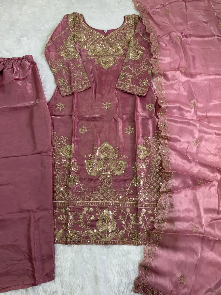 2MODERN GMY SILK EMBROIDERY SEQUENCE WORK TOP BOTTOM WITH DUPATTA FESTIVE WEAR WHOLESALE PRICE ETHNIC GARMENT (60)