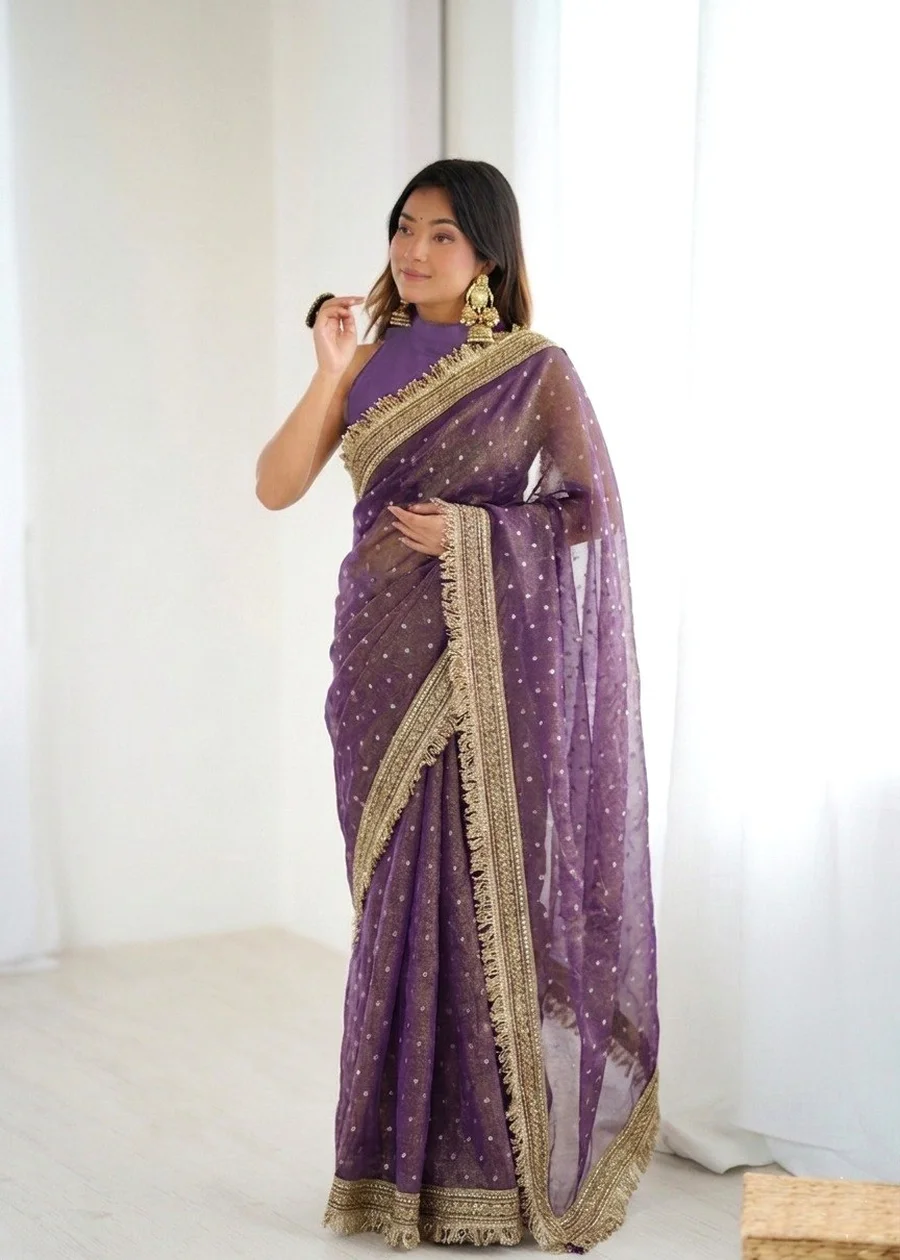 2MODERN JACQUARD BUTTI SILK FANCY LACE BORDER WORK SAREE WITH UNSTITCHED BLOUSE PARTY WEAR WHOLESALE PRICE ETHNIC GARMENT (3)
