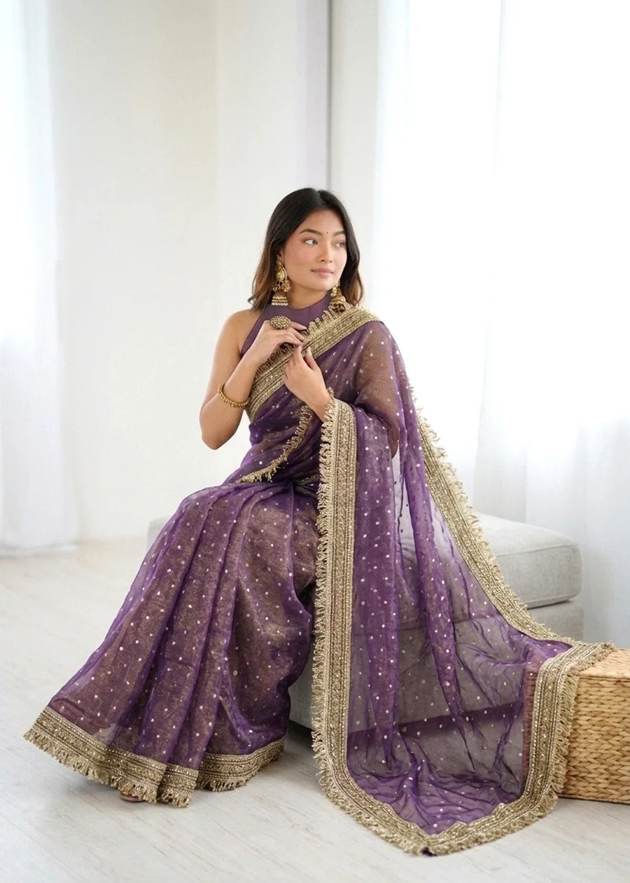 2MODERN JACQUARD BUTTI SILK FANCY LACE BORDER WORK SAREE WITH UNSTITCHED BLOUSE PARTY WEAR WHOLESALE PRICE ETHNIC GARMENT (4)