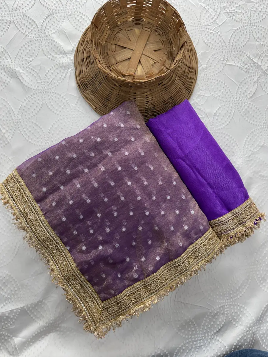 2MODERN JACQUARD BUTTI SILK FANCY LACE BORDER WORK SAREE WITH UNSTITCHED BLOUSE PARTY WEAR WHOLESALE PRICE ETHNIC GARMENT (6)