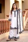 MODERN MUL CHANDERI EMBROIDERY SEQUENCE WORK TOP PALAZZO WITH DUPATTA WHITE