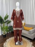 2MODERN SLUB RATON THREAD WITH FANCY LACE WORK CO-ORD SET CASUAL WEAR WHOLESALE PRICE ETHNIC GARMENT (36)