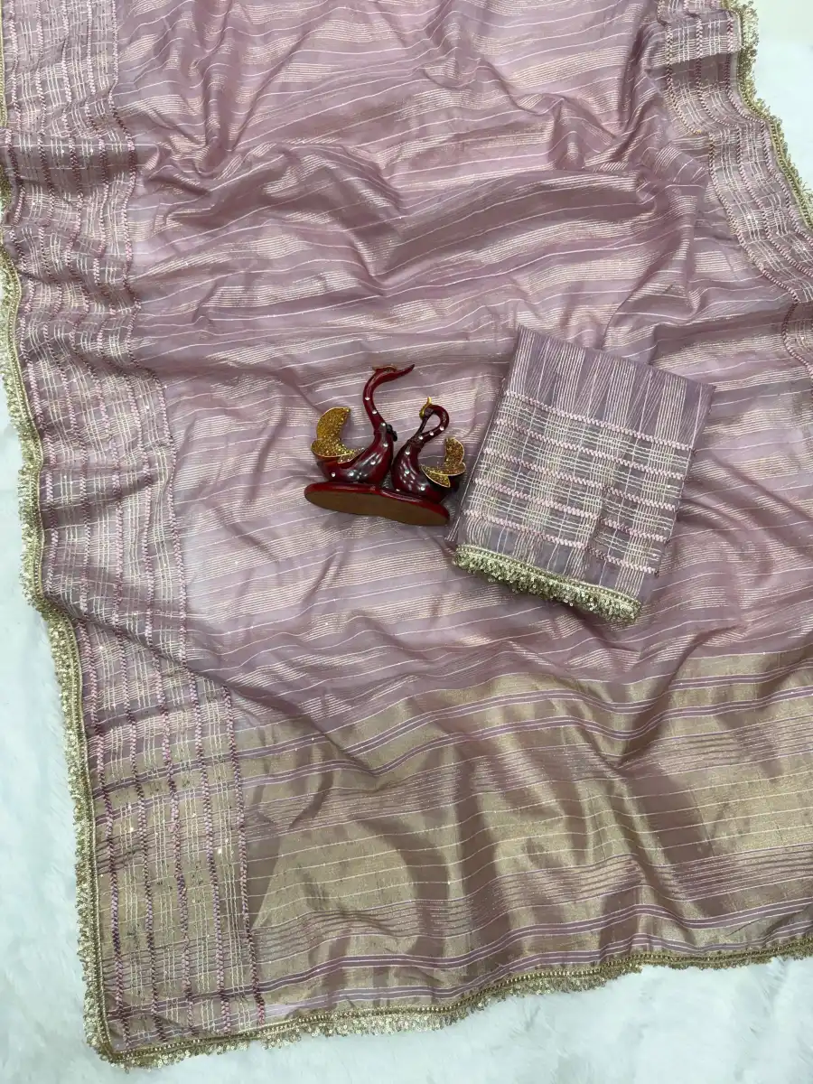 2MODERN TISSUE SILK WEAVING SEQUENCE AND RIBBON WITH FANCY LACE BORDER WORK SAREE WITH UNSTITCHED BLOUSE FESTIVE WEAR WHOLESALE PRICE ETHNIC GARMENT (13)