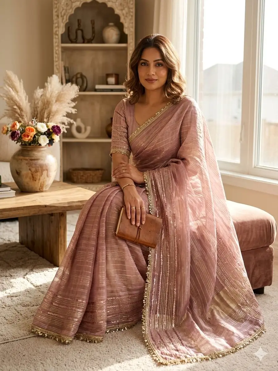 2MODERN TISSUE SILK WEAVING SEQUENCE AND RIBBON WITH FANCY LACE BORDER WORK SAREE WITH UNSTITCHED BLOUSE FESTIVE WEAR WHOLESALE PRICE ETHNIC GARMENT (14)