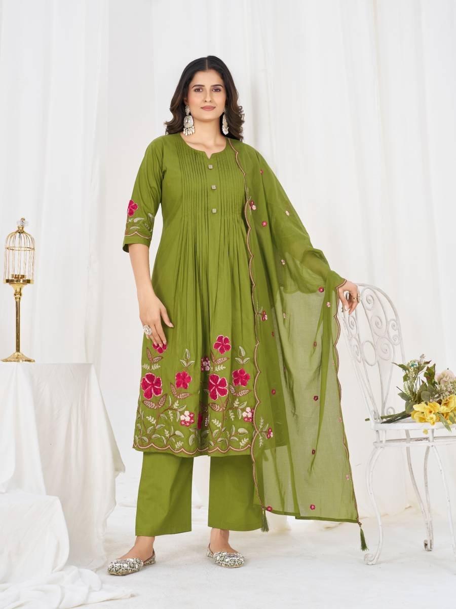 2MOST PICKED COTTON MULTI-THREAD EMBROIDERY WITH LUP WORK TOP BOTTOM WITH DUPATTA FESTIVE WEAR WHOLESALE PRICE ETHNIC GARMENT (20)