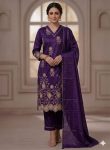 NEW ARRIVAL ART SILK EMBROIDERY WORK TOP BOTTOM WITH DUPATTA PURPLE