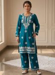 NEW ARRIVAL RAYON EMBROIDERY WORK TOPPENT SET TEAL