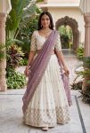 RICH LOOK CHINON EMBROIDERY PIPE VAL AND SEQUENCE WORK LEHENGA CHOLI WITH DUPATTA OFF WHITE AND LAVENDER
