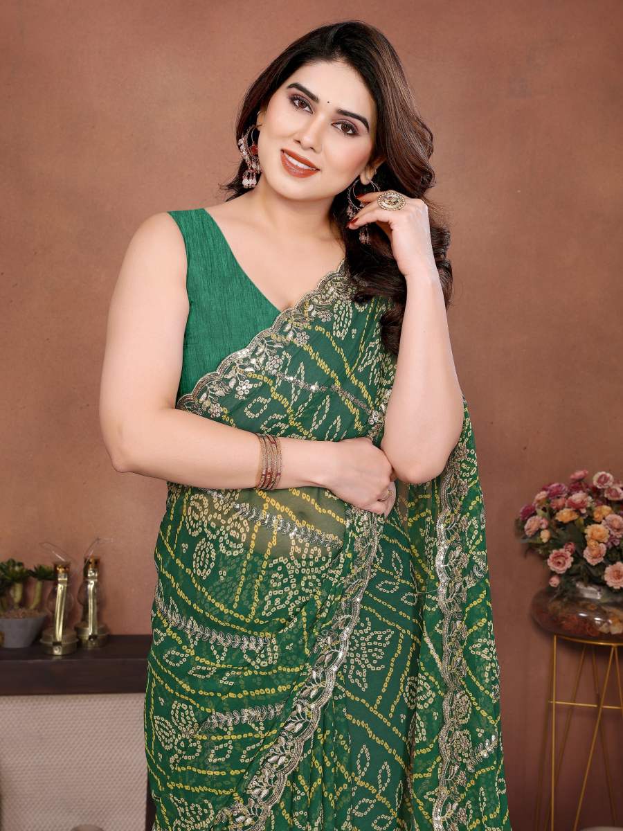 2RICH LOOK GEORGETTE BANDHEJ PRINT & EMBROIDERY WITH CUTWORK BORDER SAREE WITH UNSTITCHED BLOUSE FESTIVE WEAR WHOLESALE PRICE ETHNIC GARMENT (16)