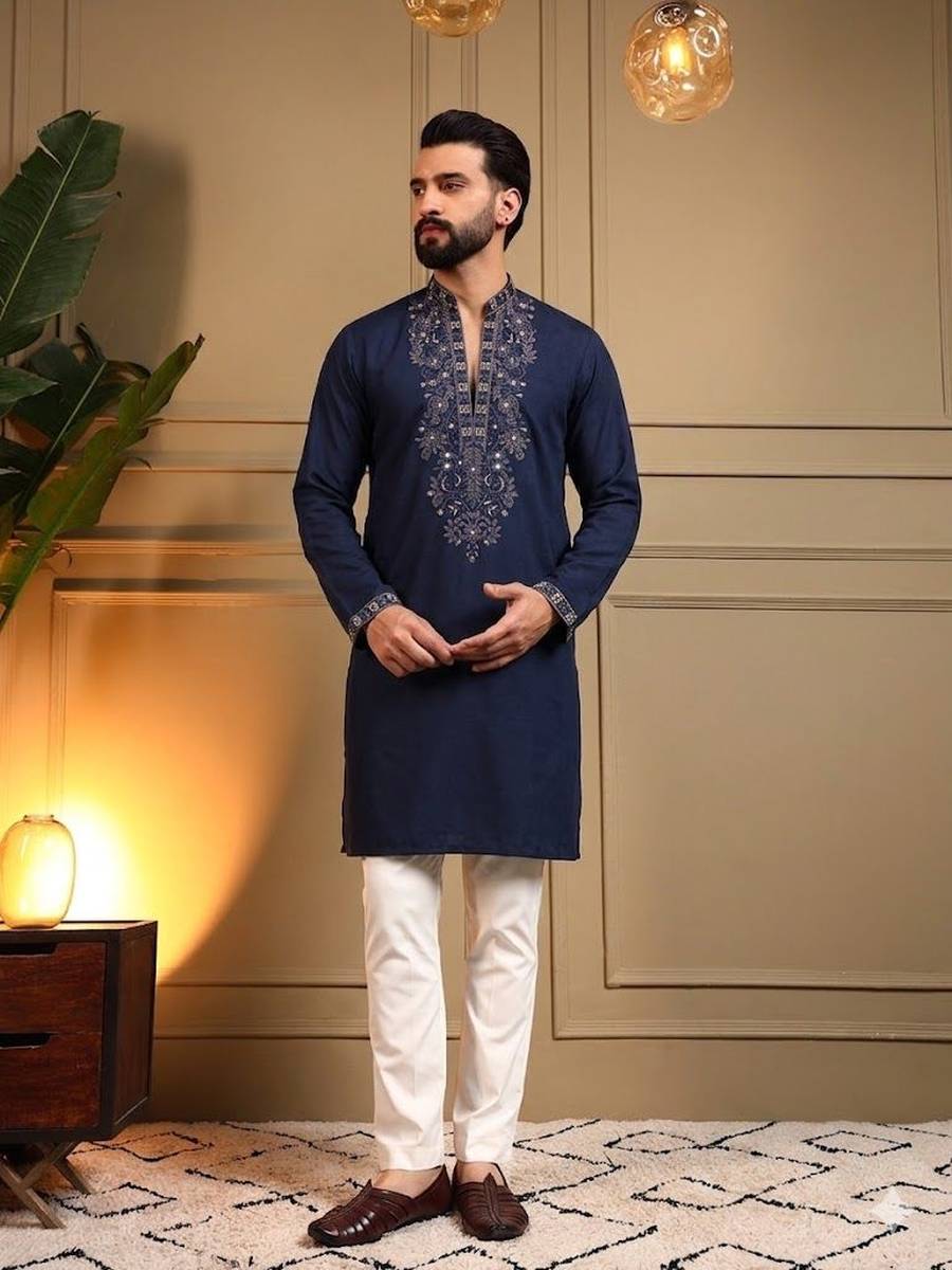 2RICH LOOK STAR SILK EMBROIDERY SEQUENCE WORK MENS KURTA PAYJAMA SET FESTIVE WEAR WHOLESALE PRICE ETHNIC GARMENT (4)