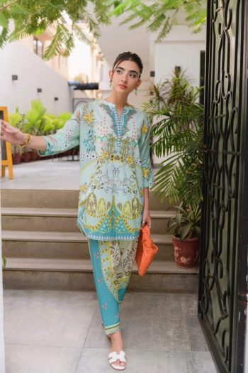 RICH LOOK VISCOSE RAYON PRINTED WORK CO-ORD SET SKY