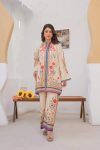 RICH LOOK VISCOSE RAYON PRINTED WORK CO-ORD SET CREAM