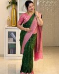 TRENDING BANARASI LICHI SILK JACQUARD WORK SAREE WITH UNSTITCHED BLOUSE GREEN