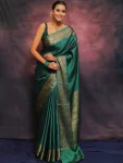 TRENDING BANARASI LICHI SILK JACQUARD WORK SAREE WITH UNSTITCHED BLOUSE GREEN