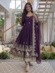 2TRENDING CRUNCHY SILK EMBROIDERY SEQUENCE ZARI WORK GOWN BOTTOM WITH DUPATTA FESTIVE WEAR WHOLESALE PRICE ETHNIC GARMENT (15)