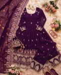 2TRENDING CRUNCHY SILK EMBROIDERY SEQUENCE ZARI WORK GOWN BOTTOM WITH DUPATTA FESTIVE WEAR WHOLESALE PRICE ETHNIC GARMENT (15)