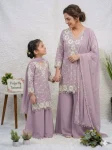 2TRENDING GEORGETTE SEQUENCE EMBROIDERY WORK MOTHER DAUGHTER SET FESTIVE WEAR WHOLESALE PRICE ETHNIC GARMENT (10)