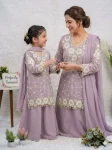 2TRENDING GEORGETTE SEQUENCE EMBROIDERY WORK MOTHER DAUGHTER SET FESTIVE WEAR WHOLESALE PRICE ETHNIC GARMENT (10)