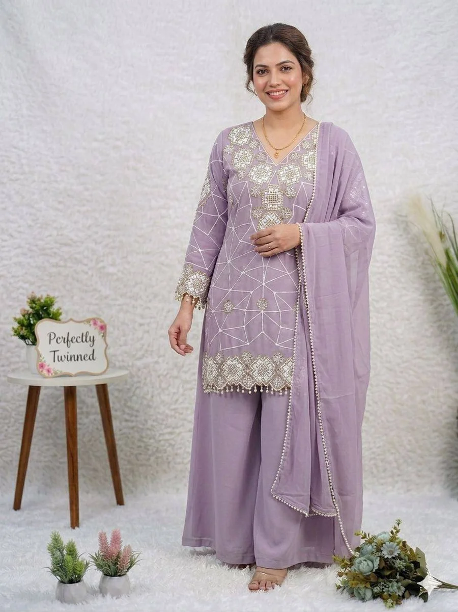 2TRENDING GEORGETTE SEQUENCE EMBROIDERY WORK MOTHER DAUGHTER SET FESTIVE WEAR WHOLESALE PRICE ETHNIC GARMENT (9)