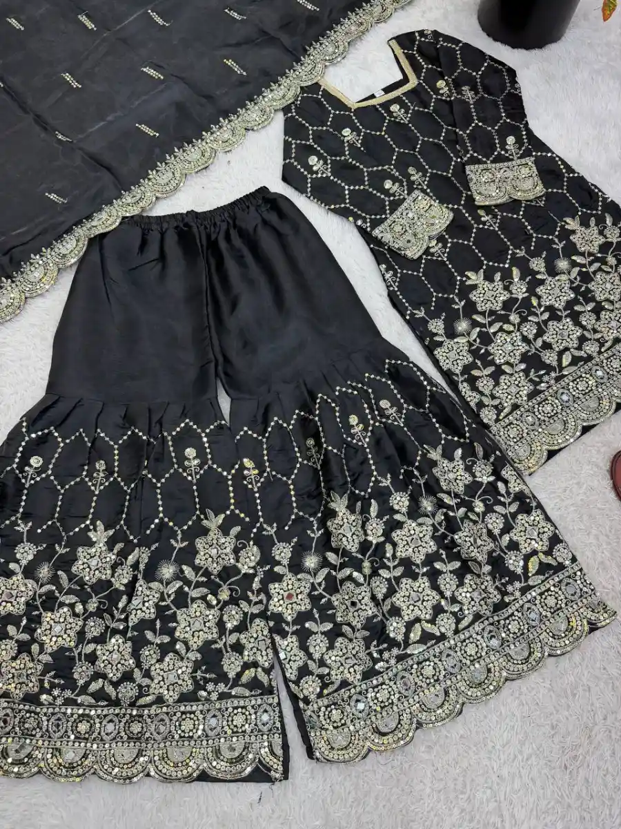 2TRENDING GMY SILK EMBROIDERY SEQUENCE WITH REAL MIRROR HAND WORK TOP SHARARA WITH DUPATTA FESTIVE WEAR WHOLESALE PRICE ETHNIC GARMENT (30)