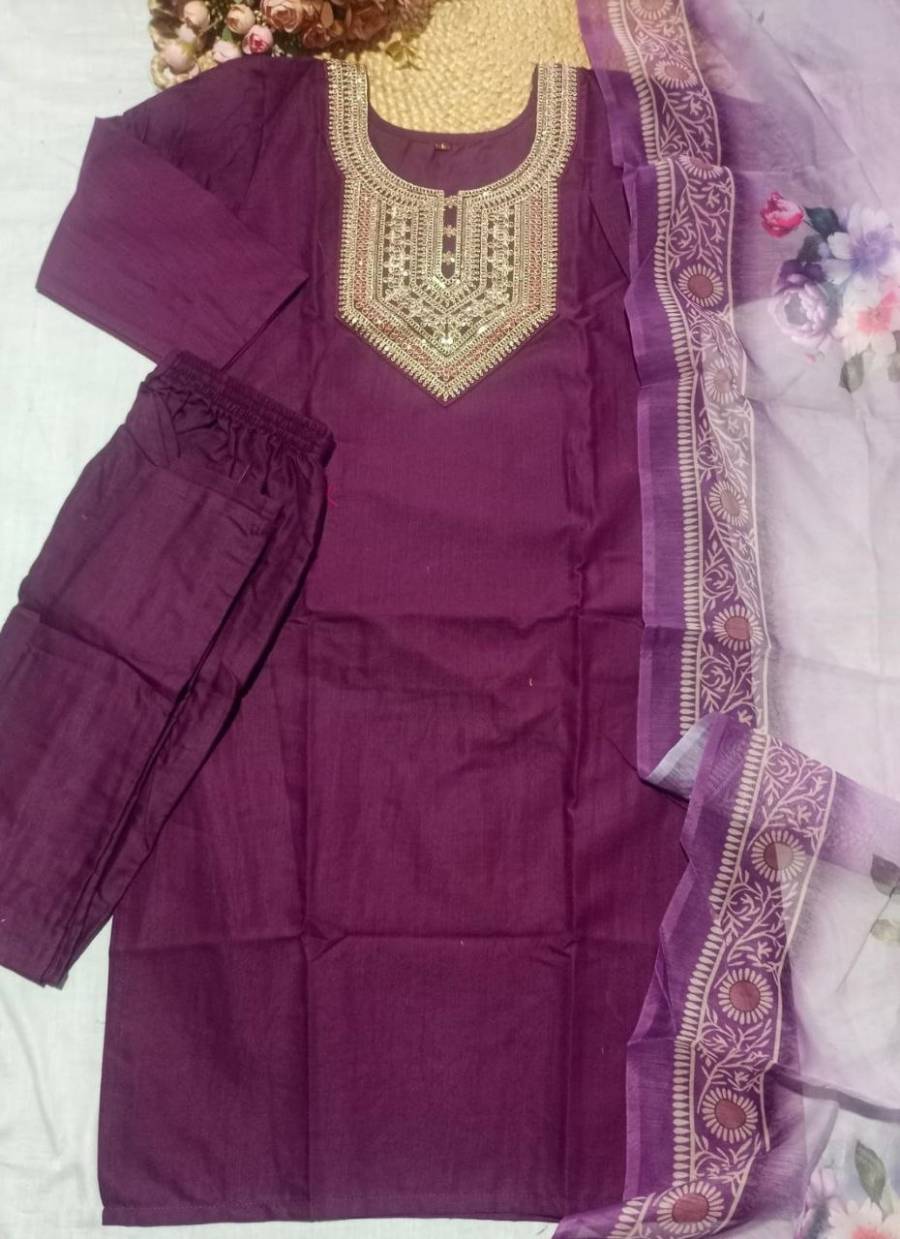 2TRENDING SLUB COTTON EMBROIDERY WORK TOP BOTTOM WITH DUPATTA FESTIVE WEAR WHOLESALE PRICE ETHNIC GARMENT (14)