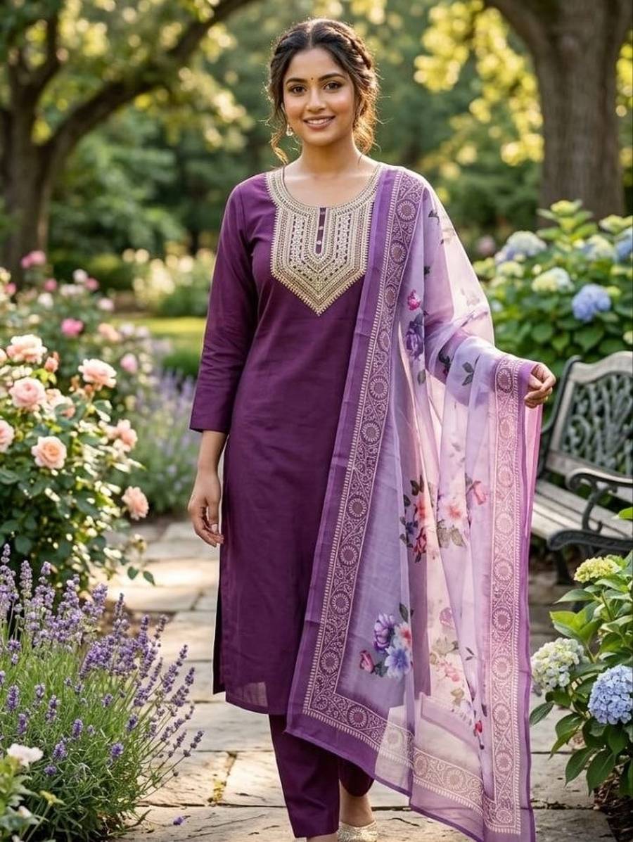 2TRENDING SLUB COTTON EMBROIDERY WORK TOP BOTTOM WITH DUPATTA FESTIVE WEAR WHOLESALE PRICE ETHNIC GARMENT (15)