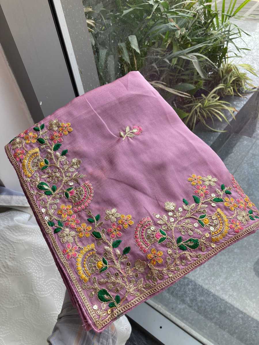 2TRENDING SOFT SILK EMBROIDERY WITH CUTWORK BORDER SAREE WITH UNSTITCHED BLOUSE WEDDING WEAR WHOLESALE PRICE ETHNIC GARMENT (12)