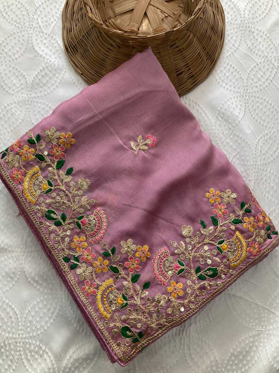 2TRENDING SOFT SILK EMBROIDERY WITH CUTWORK BORDER SAREE WITH UNSTITCHED BLOUSE WEDDING WEAR WHOLESALE PRICE ETHNIC GARMENT (9)