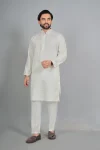 DESIGNER COTTON SILK EMBROIDERY WORK MEN'S KURTA OFF WHITE