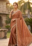 DESIGNER RANGOLI SILK SEQUENCE AND ZARI EMBROIDERY WITH MULTI ARC BORDER WORK SAREE WITH STITCHED BLOUSE CHIKU