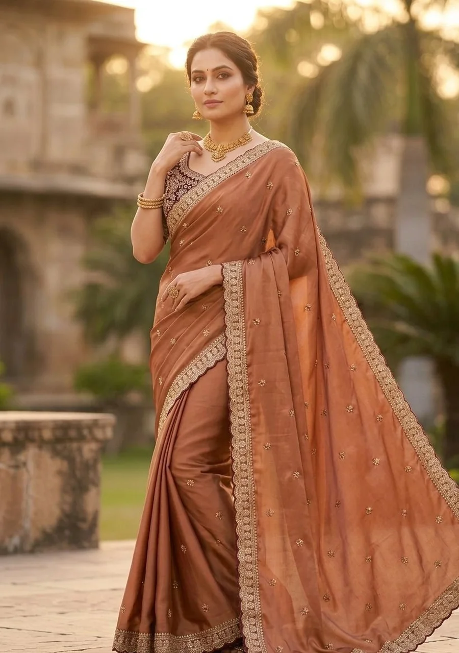 3DESIGNER RANGOLI SILK SEQUENCE AND ZARI EMBROIDERY WITH MULTI ARC BORDER WORK SAREE WITH STITCHED BLOUSE WEDDING WEAR WHOLESALE PRICE ETHNIC GARMENT (12)