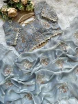 3DESIGNER SPACE SILK EMBROIDERY BEADS WORK HEAVY BUTTA WITH TONE ARC WORK SAREE WITH STITCHED BLOUSE WEDDING WEAR WHOLESALE PRICE ETHNIC GARMENT (6)