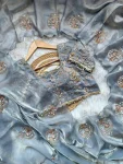 3DESIGNER SPACE SILK EMBROIDERY BEADS WORK HEAVY BUTTA WITH TONE ARC WORK SAREE WITH STITCHED BLOUSE WEDDING WEAR WHOLESALE PRICE ETHNIC GARMENT (6)