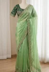 3DESIGNER SPACE SILK EMBROIDERY THREAD WORK BORDER SAREE WITH STITCHED BLOUSE WEDDING WEAR WHOLESALE PRICE ETHNIC GARMENT (19)