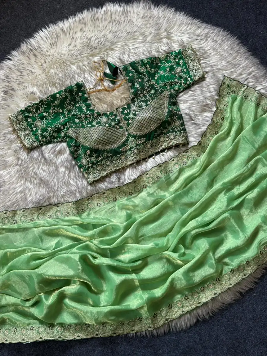 3DESIGNER SPACE SILK EMBROIDERY THREAD WORK BORDER SAREE WITH STITCHED BLOUSE WEDDING WEAR WHOLESALE PRICE ETHNIC GARMENT (18)