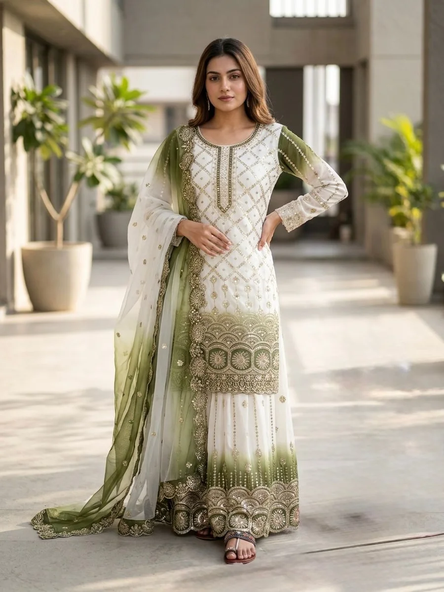 3DESIGNER STAR GEORGTTE EMBROIDERY 5 MM SEQUENCE WORK TOP PALAZZO WITH DUPATTA FESTIVE WEAR WHOLESALE PRICE ETHNIC GARMENT (24)