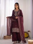 3FANCY GMY SILK EMBROIDERY BEADS WORK TOP PALAZZO WITH DUPATTA FESTIVE WEAR WHOLESALE PRICE ETHNIC GARMENT (32)
