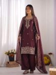 3FANCY GMY SILK EMBROIDERY BEADS WORK TOP PALAZZO WITH DUPATTA FESTIVE WEAR WHOLESALE PRICE ETHNIC GARMENT (32)