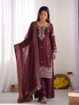 3FANCY GMY SILK EMBROIDERY BEADS WORK TOP PALAZZO WITH DUPATTA FESTIVE WEAR WHOLESALE PRICE ETHNIC GARMENT (32)