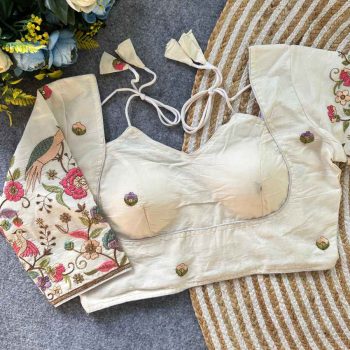FANCY KHADI COTTON EMBROIDERED WORK STITCHED BLOUSE OFF WHITE