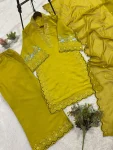3FANCY MUL CHANDERI SEQUENCE EMBROIDERY WITH CUT WORK TOP PALAZZO WITH DUPATTA FESTIVE WEAR WHOLESALE PRICE ETHNIC GARMENT (22)