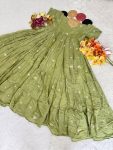 3FANCY MUL COTTON CHANDERI EMBROIDERY WORK ONE PIECE DRESS PARTY WEAR WHOLESALE PRICE ETHNIC GARMENT (16)