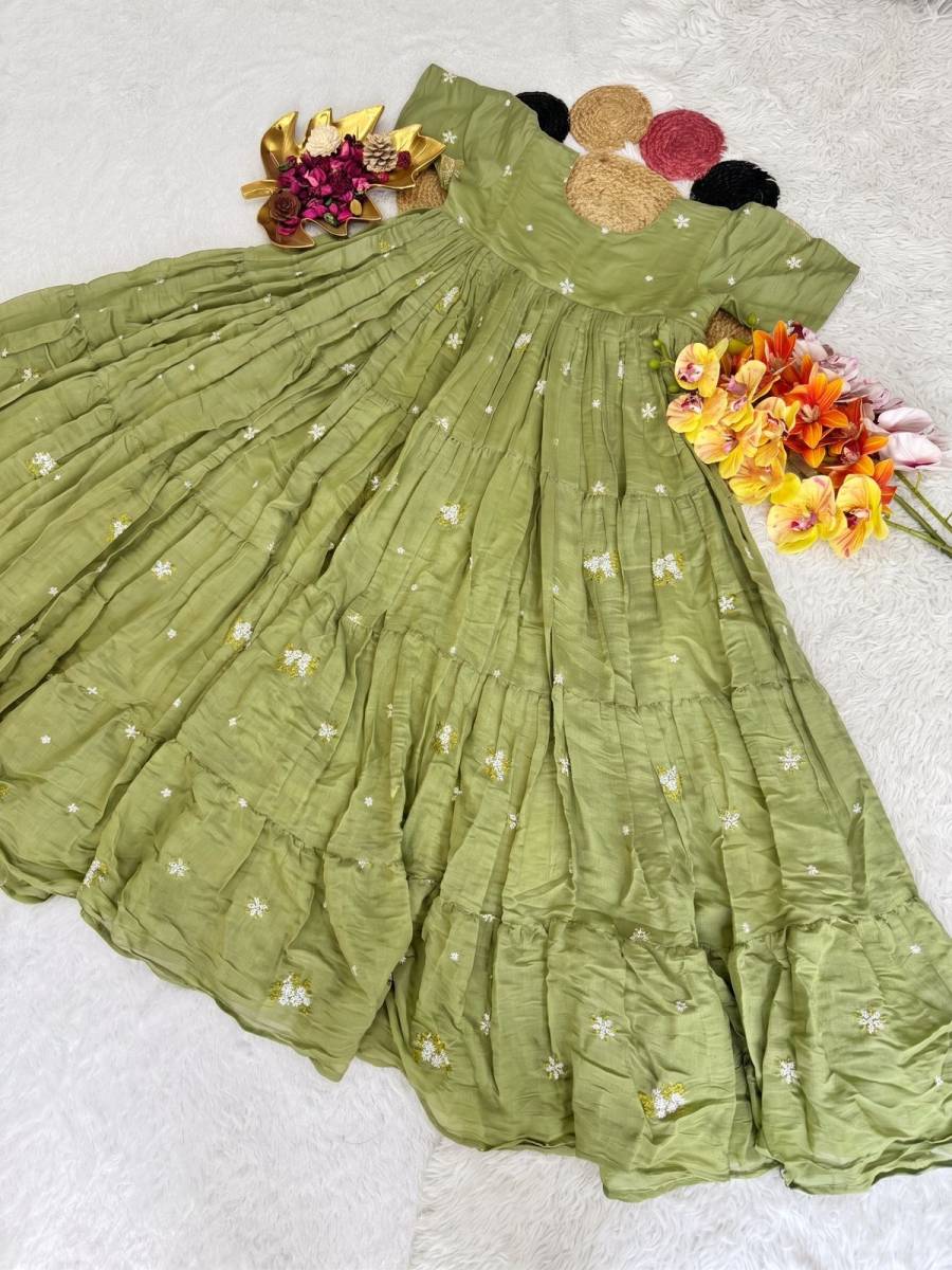 3FANCY MUL COTTON CHANDERI EMBROIDERY WORK ONE PIECE DRESS PARTY WEAR WHOLESALE PRICE ETHNIC GARMENT (13)